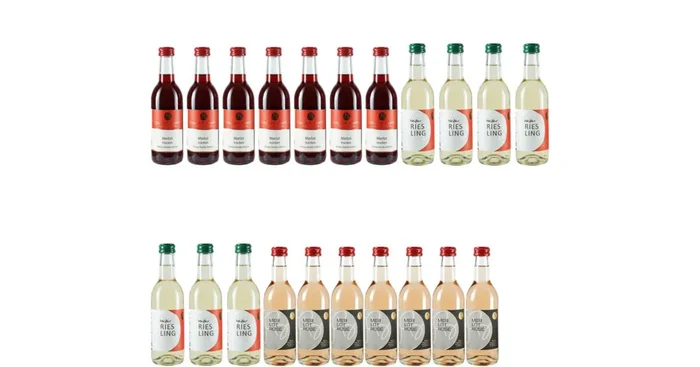 21 Fl. verschiedene Weine, Rot, Rosé, Weiß in 250ml Flaschen