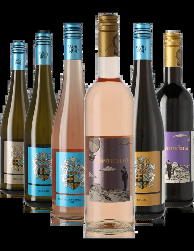 6er Weinpaket lieblich und süß, Weißwein, Rosé, Rotwein