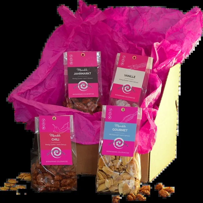 Almond collection with four different types of almonds