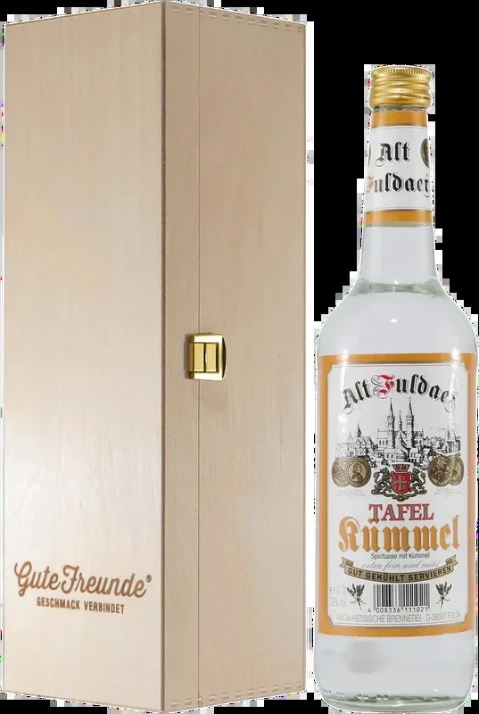 Alt Fuldaer Tafel-Kümmel-Likör mit Geschenk-Holzkiste