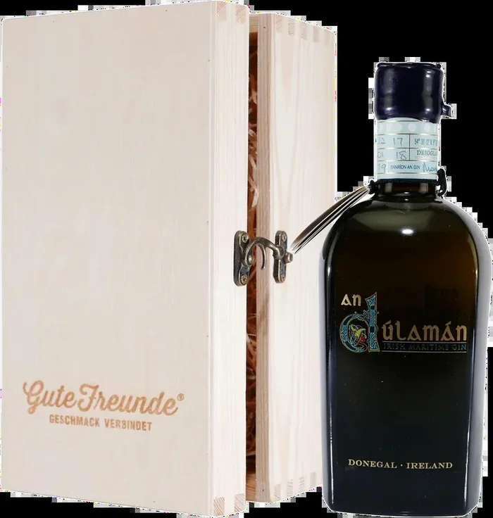 An Dúlamán Irish Maritime Gin mit Geschenk-Holzkiste