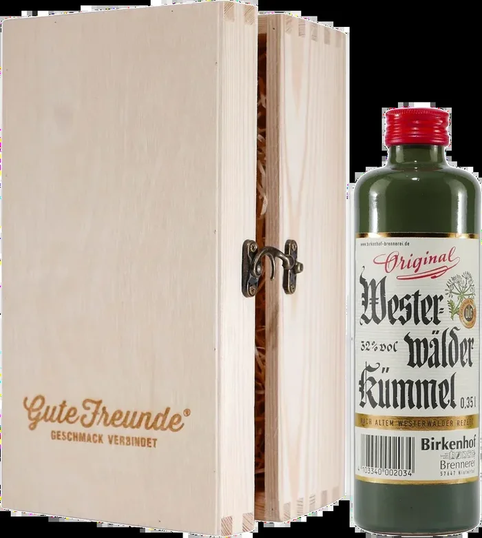 Birkenhof Westerwälder Kümmel mit Geschenk-Holzkiste