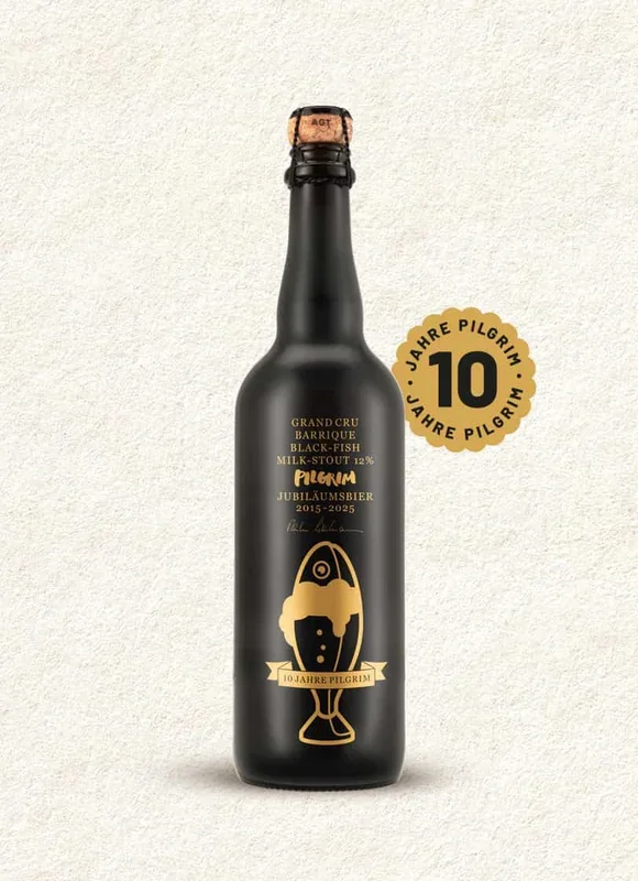 BLACKFISH JUBILÄUMSBIER 2025 MILKSTOUT 12% BARRIQUE LIMITED EDITION im Geschenk-Kistli aus Holz