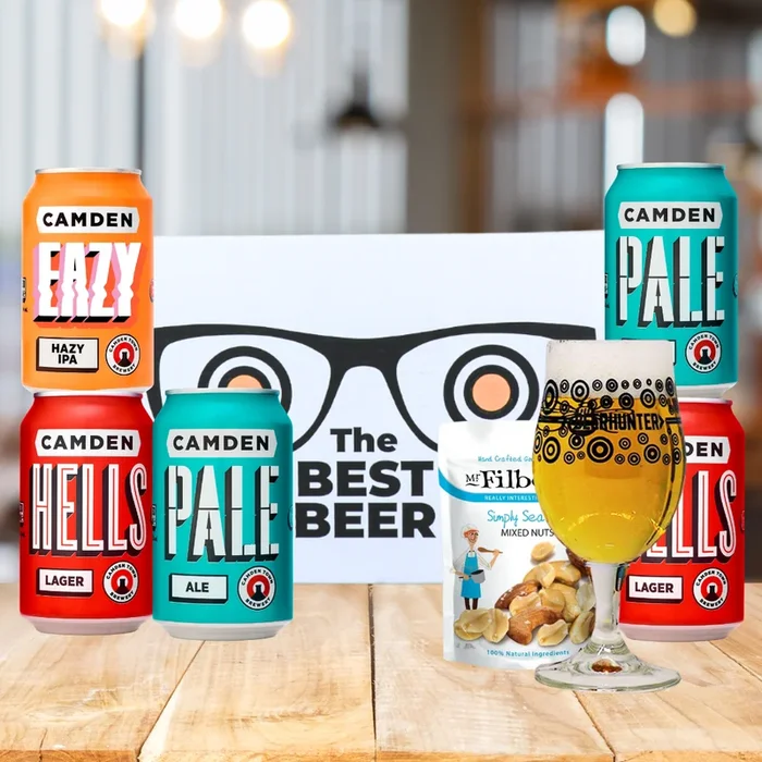 Camden British Craft Beer Gift Set Box with Glass – IPA, Pale Ale, Lager (5 x 330ml Cans)
