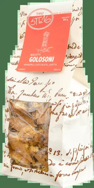 Cantucci Biscotti Golosoni Mandeln Schokolade und Rosinen Forno Steno Made in Toscana 500g