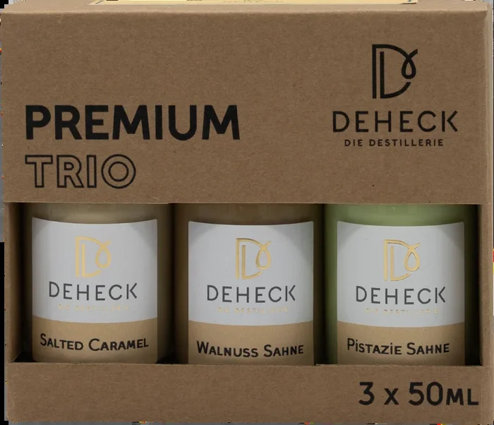 Deheck Sahnelikör Trio (1x Salted Caramel Likör + 1x Walnuss Likör + 1x Pistazien Likör)
