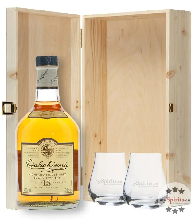 Geschenk-Set Dalwhinnie 15 YO Whisky in Holzkiste