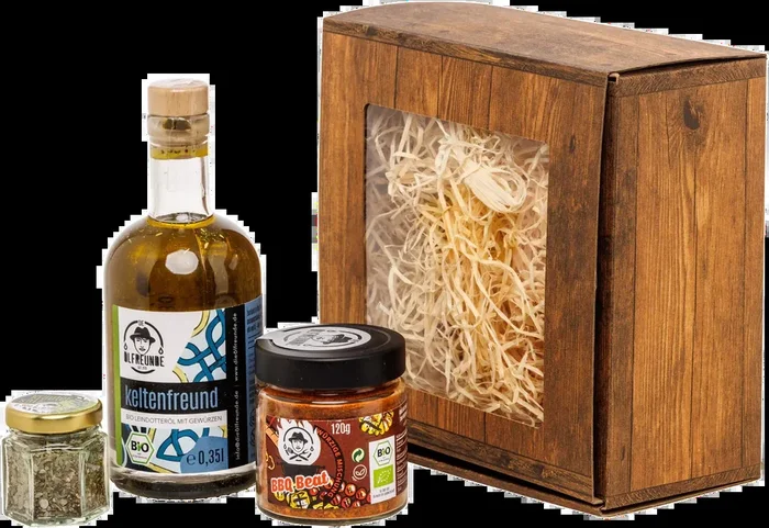 Geschenketruhe Heimatliebe (1x Keltenöl + 1x Kräutersalz + 1x BBQ Gewürzmischung)