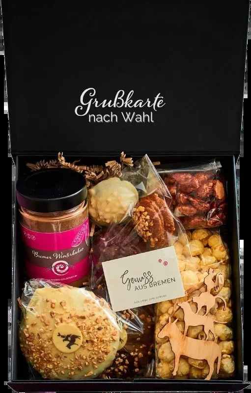 Gourmet box from Bremen (5x gingerbread + 1x fairground almonds + 1x caramel popcorn + 1x winter cocoa)