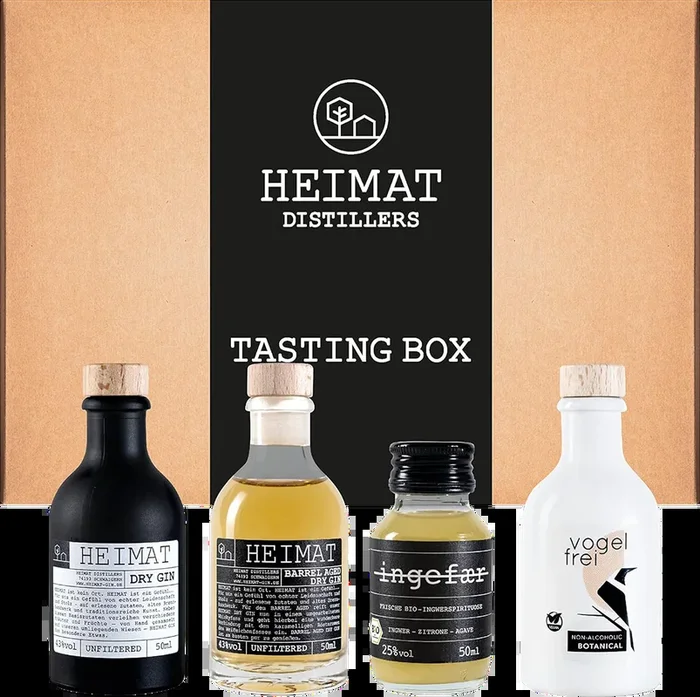 HEIMAT Tasting Box (1x Dry Gin + 1x Barrel Aged Gin + 1x Likör + 1x Alkoholfreier Gin)