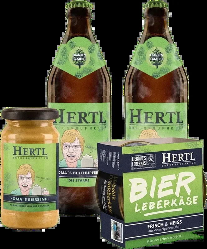 Hertl Brotzeit Bundle OMA (2x Bernstein Bock + 1x Biersenf + 1x Bier Leberkäse)
