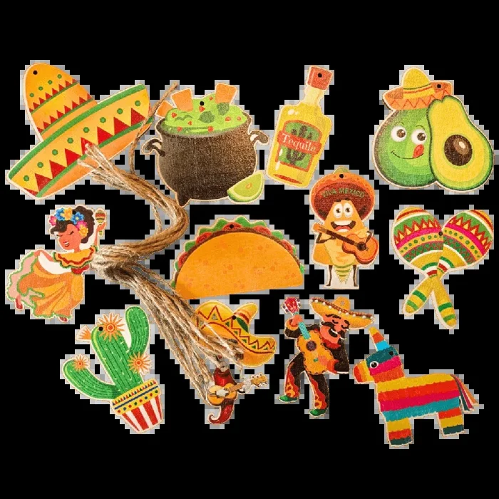 Holzfigur-Anhänger mit mexikanischen Motiven als Set oder einzeln