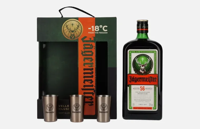 Jägermeister TRAVELLERS‘ EXCLUSIVE 35% Vol. 1l in Geschenkbox mit 3 Metal Shot Cups