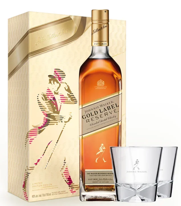 Johnnie Walker Gold Label Whisky Geschenkset mit 2 Gläsern