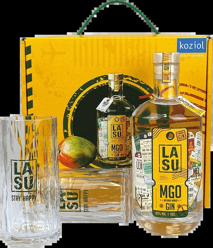 LA SU Geschenkset (1x Mango Gin + 2 Koizol Gläser)