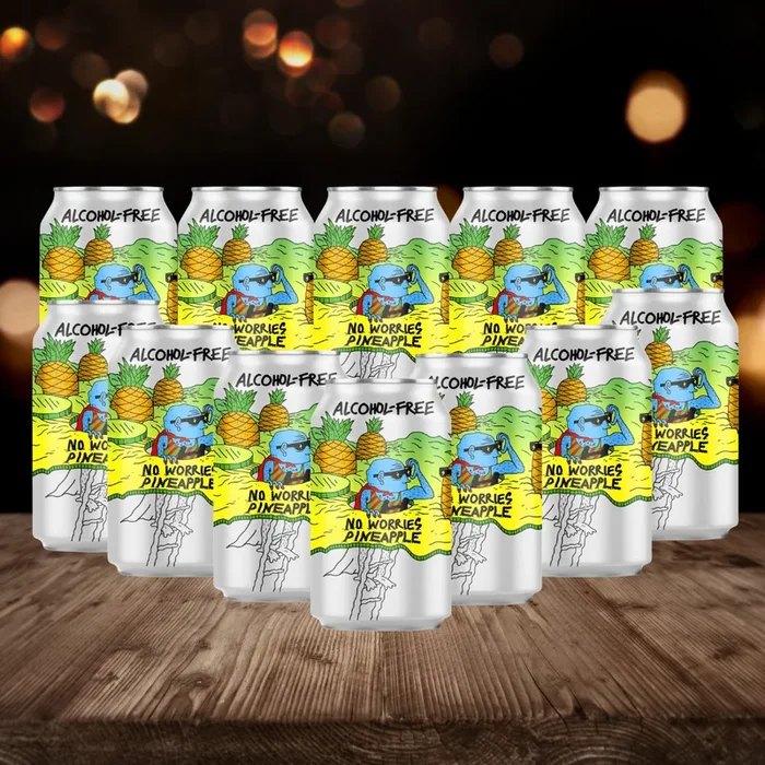 Lervig No Worries Pineapple Norwegian Alcohol-Free Beer 330ml Cans – 0.5% ABV (12 Pack)