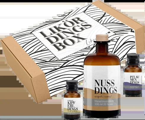 Likördings Box – XL #1 Liköre (1x Nuss +1x Vanillekipferl + 1x Pflaume)