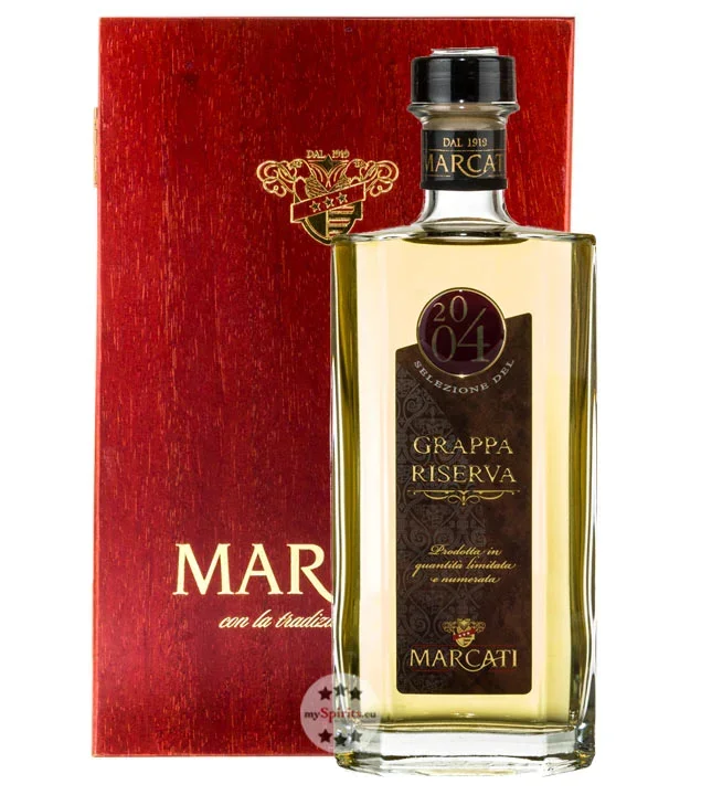 Marcati Grappa Riserva Jahrgang 2004 in Holzkiste