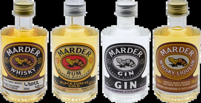 Marder Mini Set – Probierpaket (1x Gin + 1x Rum +1x Whiskylikör + 1x Whisky)