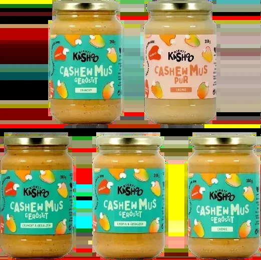 Mighty Kashoo Cashewmus Bundle Einsteigerpaket (1x Crunchy + 1x Geröstet + 1x Cremig + 1x Crunchy & Gesalzen + 1x Geröstet & Gesalzen)
