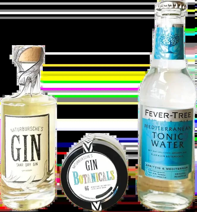 Naturbursche BeGINner Box with Botanicals (1x Saar Dry Gin + 1x Fever Tree Mediterranean Tonic Water + 1x Gin Botanicals Lemongrass)