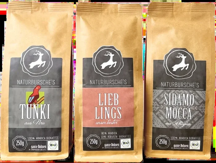 Naturbursche Kaffee Junky Box (1x Sidamo Mocca + 1x Tunki + 1x Lieblingskaffee)
