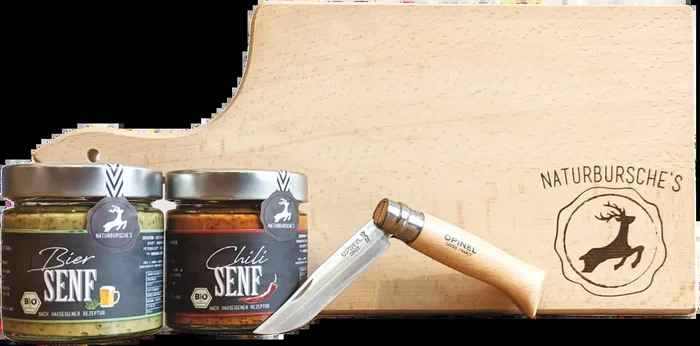 Naturbursche Men’s Box Deluxe (2x organic mustard + 1x espresso + 1x spread + 1x snack bed + 1x snack knife)