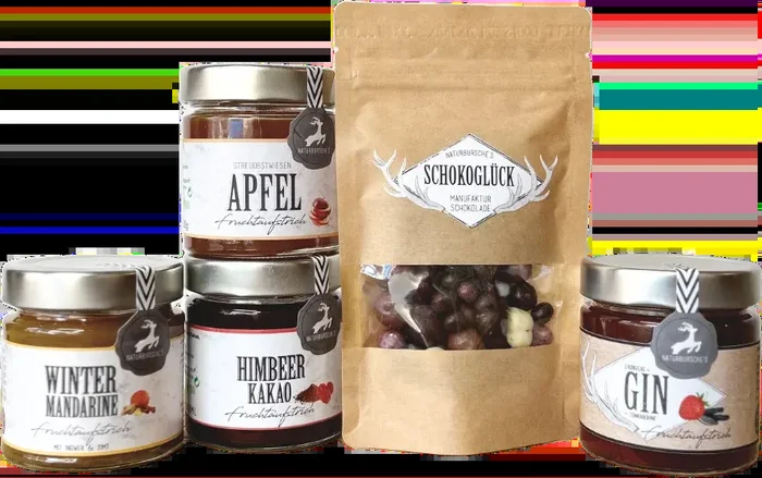 Naturbursche Naschkatzenbox (4x Fruchtaufstrich + 1x Schokobeeren)