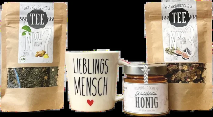 Naturbursche Teezeit Box (2x Tee + 1x Honig + 1x Tasse + 1x Kandisstäbchen)