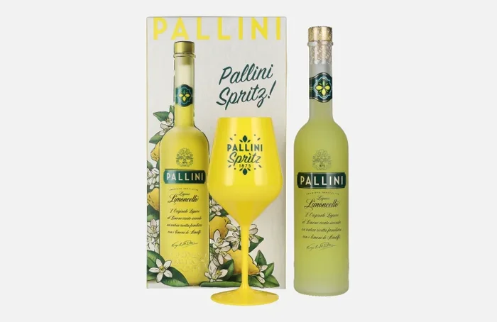Pallini Limoncello Liqueur 26% Vol. 0,5l in Geschenkbox mit Kunststoff-Glas