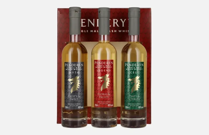 Penderyn MYTH, LEGEND, CELT Single Malt Welsh Whisky 40% Vol. 3×0,2l in Geschenkbox