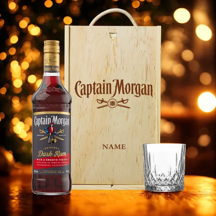 Personalised Captain Morgans Dark Rum Gift Set with Glass – 70cl