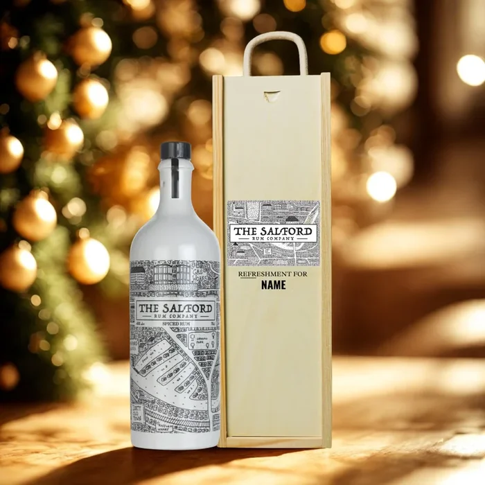 Personalised Salford Spiced Rum Gift Set in Wooden Box – 70cl
