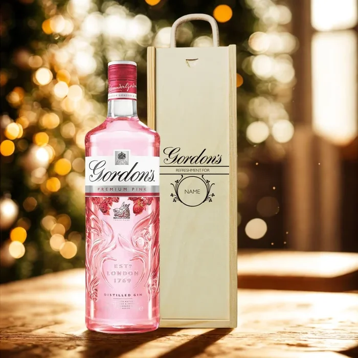 Personalised Wooden Gift Box with Gordon’s Pink Gin