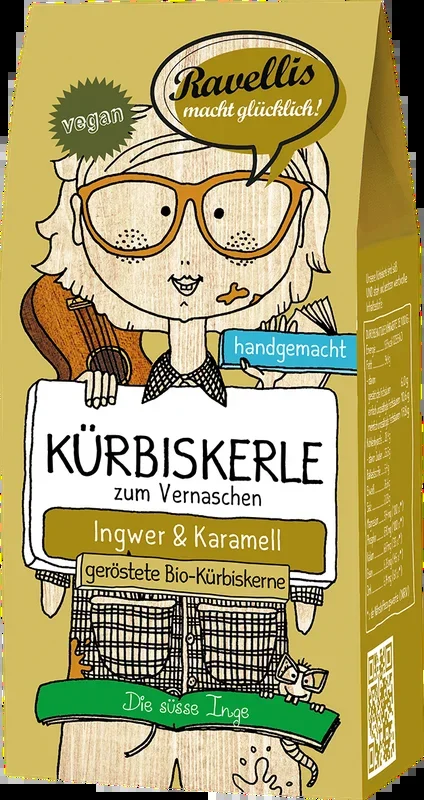 Ravellis Kürbiskerle – Die süße Inge – Bio-Kürbiskerne mit Ingwer & Karamell