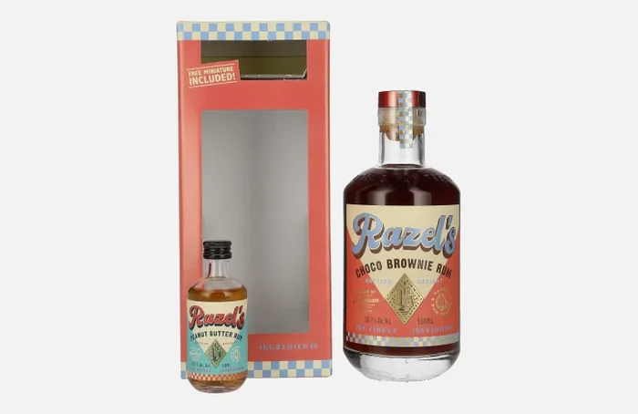 Razel’s Choco Brownie Spirit Drink 38,1% Vol. 0,5l in Geschenkbox mit Miniatur 0,05l
