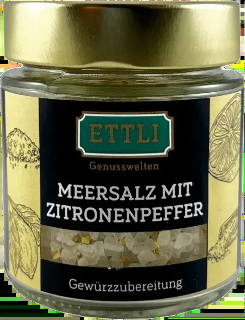 Sea salt with lemon pepper in a screw-top jar
