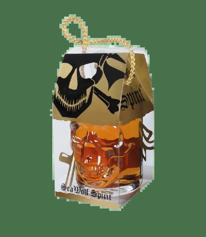 SeaWolf Spirit® Spiced Rum Spirituose – Piratenflasche in Klarsicht-Geschenkpackung