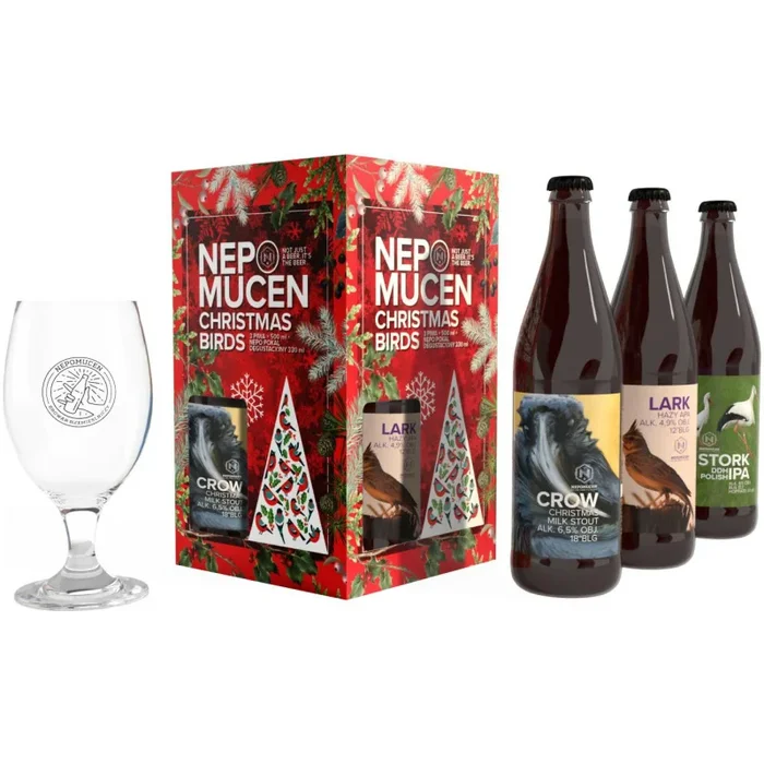 SET Nepomucen Christmas Birds x3 BEERS + POKAL (Crow, Lark, Stork)