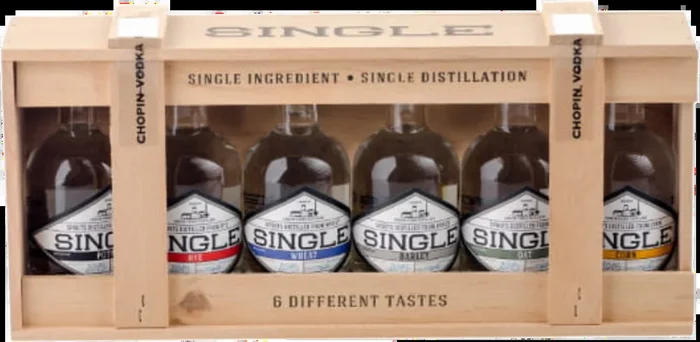 Single vodka tasting package (1x potato vodka + 1x corn vodka + 1x oat vodka + 1x rye vodka + 1x wheat vodka + 1x barley vodka)