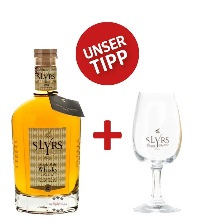 Slyrs Single Malt Whisky & Whiskyglas