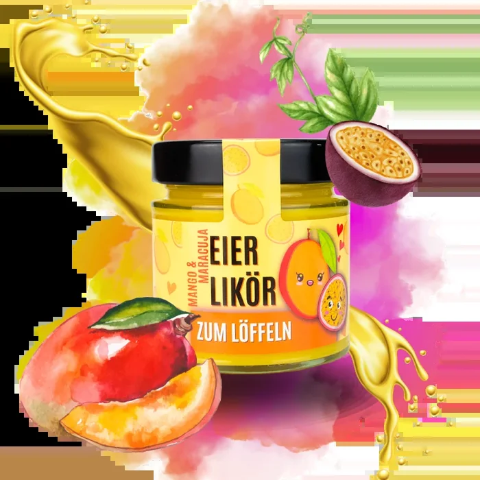 Spoon egg liqueur mango passion fruit