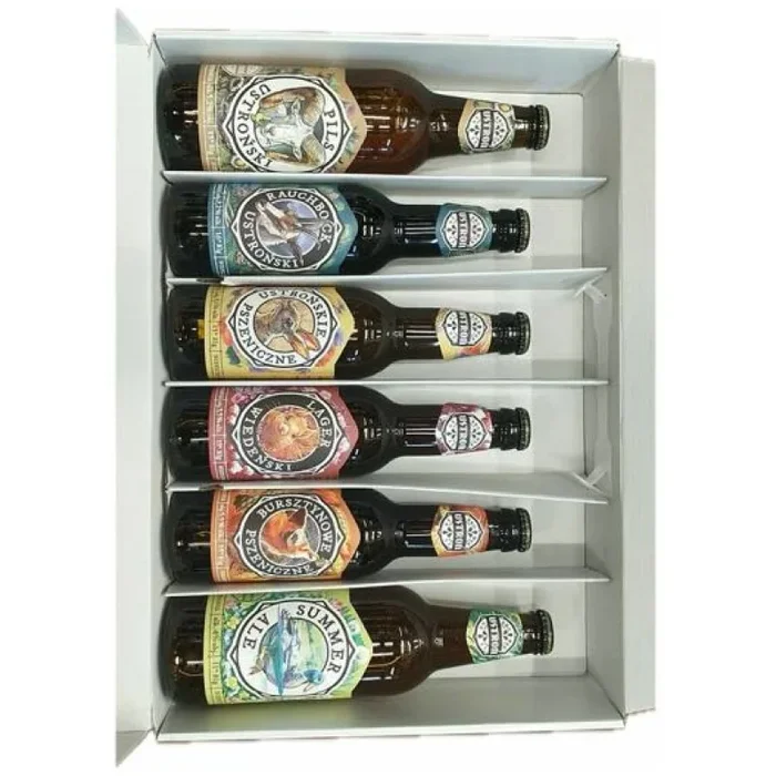 USTROŃ SET MIT BIEREN 2 x 0,5L + 4 x 0,33l SCHUH – Rauchbock, Wiener Lagerbier, Pils, Ustroński Lager, Ustroń Weizen, Bernsteinweizen