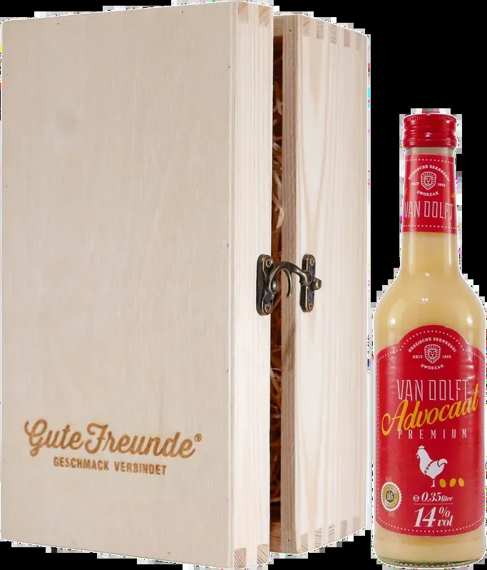 Van Dolft Advocaat Premium Eierlikör mit Geschenk-Holzkiste