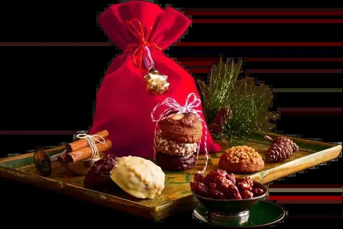 Velvet bag Santa Claus gift bag (1x roasted cinnamon almonds + 6x gingerbread)