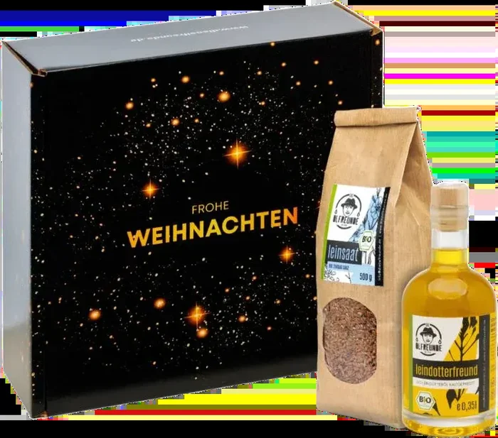 Weihnachtsbox Sternenwirbel (1x Bio Leindotteröl + 1x Bio Leinsaat)