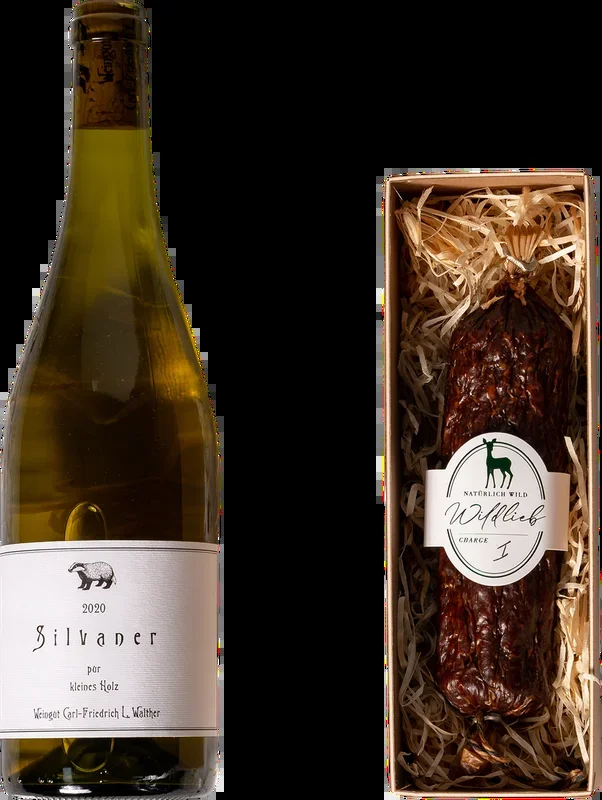 Wildlieb Set „Reh trifft auf Bio Wein“ (1x Fenchel Reh Salami + 1x Bio Weißwein)
