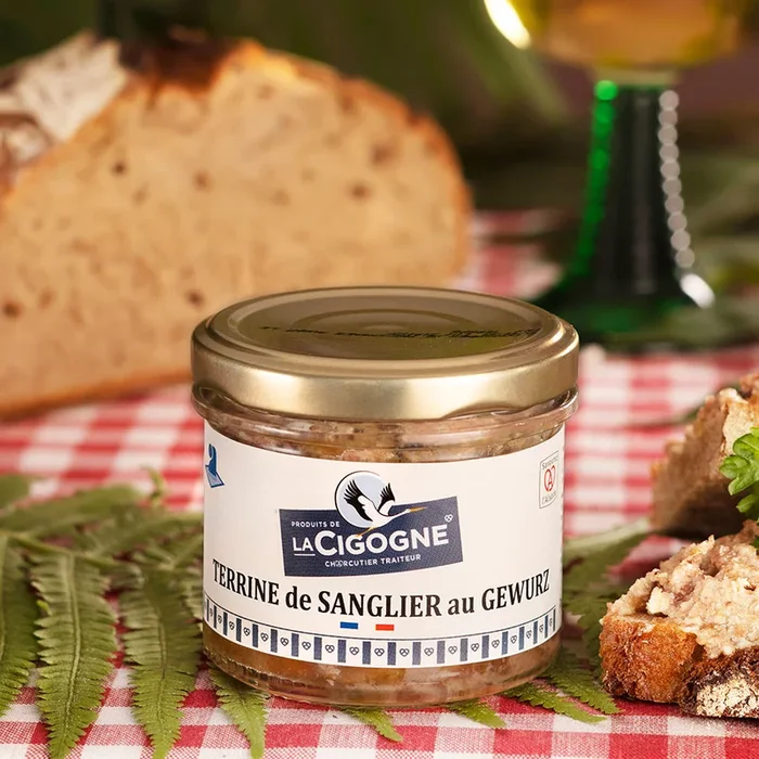 Wildschweinterrine mit Elsässer Gewüztraminer (100g) | Produits de la Cigogne