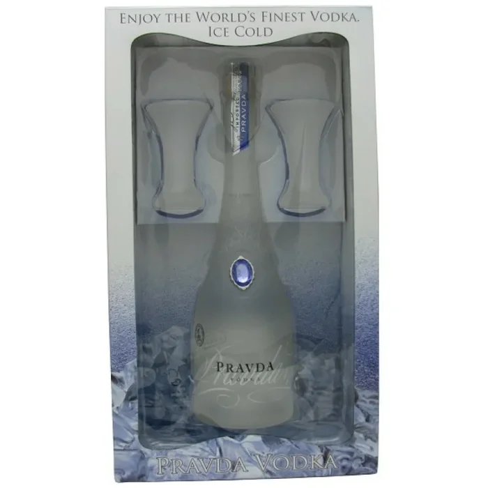 Wódka Pravda w kartoniku 350ml+ 2 kieliszki